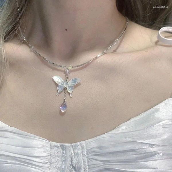 Pendentif Colliers Fée Coréenne Mode Shell Papillon Cristal Collier Pour Femmes Doux Tempérament Élégant Claviculaire Chaîne Charme Cadeaux