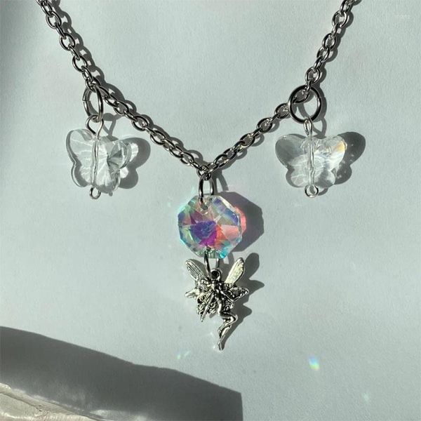 Collares pendientes Fairy Sparkle Drop Butterfly Collar Cottage Core Hippie Gargantilla Marinero Inspirado Magical Girl Jewelry