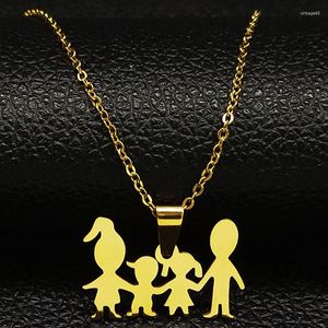 Collares colgantes Familia Mamá Papá Hijo Hija Color Plata Acero Inoxidable Mamá Joyería Niño y Niña Collar Joyería Colar N364S01