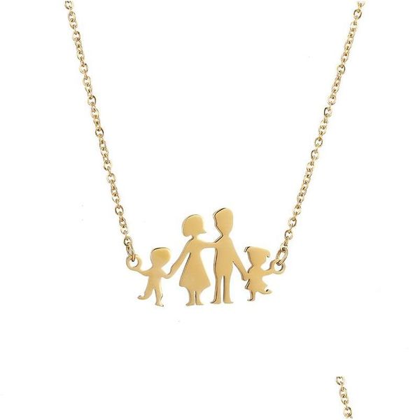 Pendentif Colliers Famille Collier En Acier Inoxydable Belle Figure Maman Papa Fille Fils Charme Lien Chaîne Enfant Mère Anniversaire Goutte Deli Dhz8U