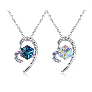 Pendentif Colliers Fantaisie Pierre Coeur Collier Carré Cristaux Colorés D'Autriche Collier Argent Couleur Bijoux Pour Femmes Accessoires De Fête