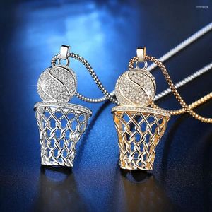 Pendentif Colliers Fashion Out Crystal Zirconia Sports Basketball Mesh Cadre Collier pour hommes et femmes Punk Hip Hop Rock Tendance Bijoux