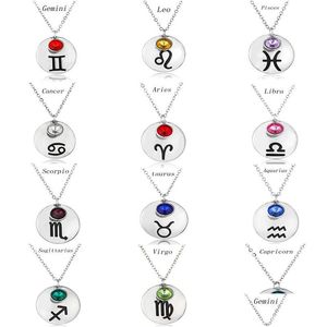 Pendentif Colliers Mode 12 Zodiac Chanceux Pierre De Naissance Anniversaire Bijoux Top Qualité Cristal Gemmes Constellations Pour Les Femmes De Luxe Drop De Dhjdq