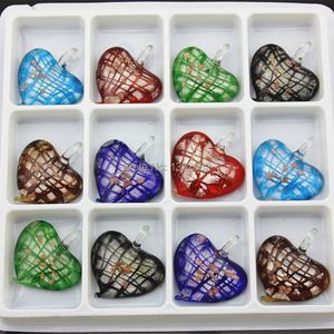 Pendentif Colliers Mode 12 pcs/lot Unique Murano Art Verre Coeur Forme Charmes Collier Bijoux En Gros SENHUA MC22