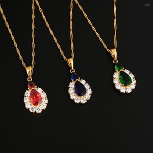 Pendentif Colliers Mode 3 Zircon Pierre Collier Bule Blanc Rouge Goutte D'eau Cristal Druzy Chaîne Bijoux