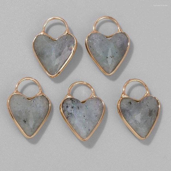 Colliers de pendentif mode 3pcs Labradourite Heart Shape Pendants 18 25 mm Stone Tiger Eye Beads Charme pour les bijoux de bricolage Faire des femmes