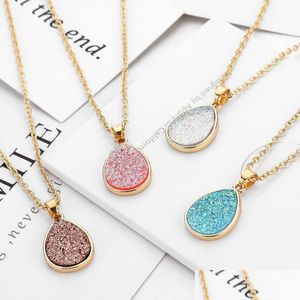 Pendentif Colliers Mode 4Colors Druzy Drusy Collier Plaqué Or Géométrie Faux Pierre Naturelle Résine Pour Femmes Bijoux 244 T2 Drop D Dhstj