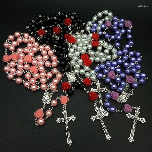 Colliers pendants mode 6 mm Rosaire Jésus Perles de verre chrétiennes Collier Collier Collier Gift Unique Design