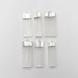 Pendentif Colliers Mode 6pcs Placage De Gypse Naturel Pierre Argentée Sélénite Blanche Cristal De Guérison Pour La Fabrication De Bijoux Accessoire