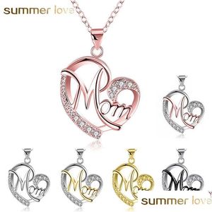 Collares colgantes Moda 7 Estilo Corazón con Zircon Mamá Amor Charm Collar Joyería Familia Madre Colgante Palabra Regalos Venta al por mayor Nuevo Arr Dhpdx