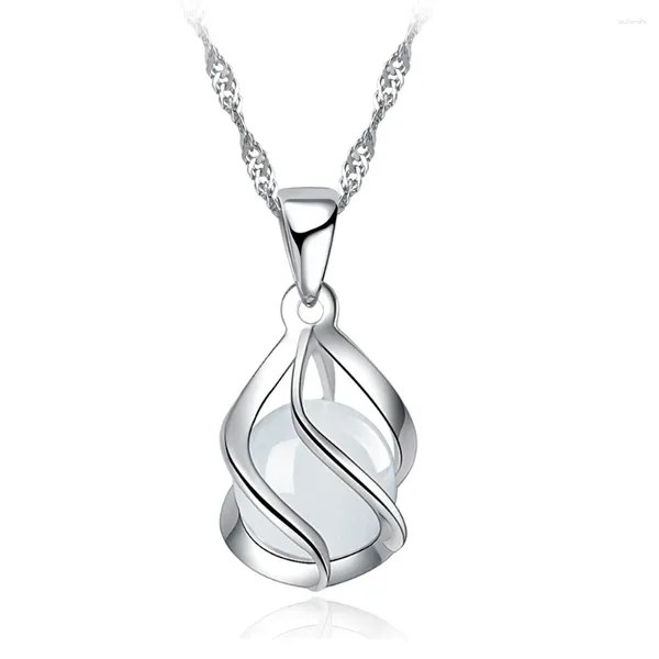 Pendentif Colliers Mode 925 Sterling Argent Femme Bijoux À La Mode Ronde Opale Agate Goutte Collier Fête En Gros