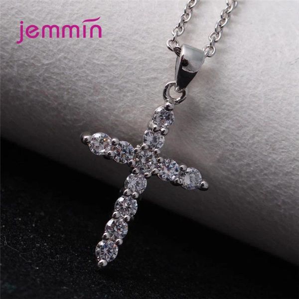 Colliers pendants mode 925 argent sterling croix du Christ Jésus Collier Religion Femmes Crystal Rinestone Cz