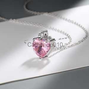 Hanger kettingen mode 925 sterlsilver zirkon roze hartkettingen voor vrouwen