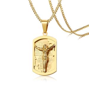 Pendentif Colliers Accessoire de Mode Acier Inoxydable Jésus Croix Prière Espagnole Or Homme