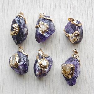 Colliers de pendentif Fashion Amethyste Naturel Stone Gold plaqué des pendentifs crus irréguliers pour accessoires de bijoux faisant du gros 6pc
