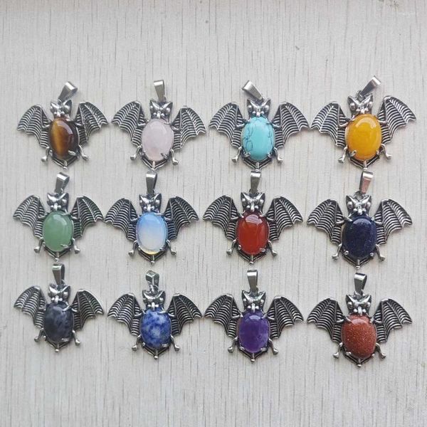 Colliers de pendentif Fashion Animal bat Natural Quartz Amethyst Tiger Eye Stone Crystal Pendants pour la juive faisant en gros 12pcs / lot