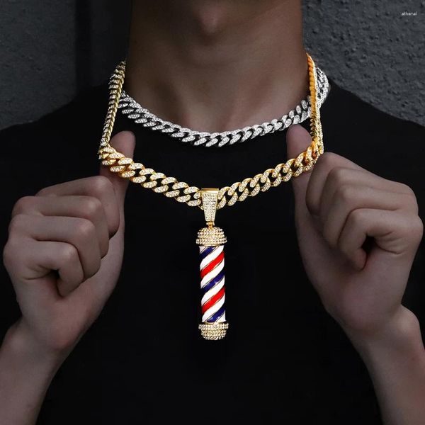 Pendentif Colliers Fashion Barber Shop Pole 3D Chaîne Collier Hip Hop Coiffeur Bijoux Gothiques