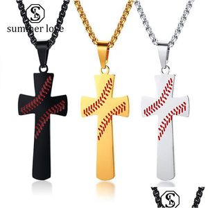Hanger kettingen mode honkbal kruis ketting voor vrouwen mannen creatieve roestvrij staal christelijke religie gegraveerd heer bi dhgarden dhj94
