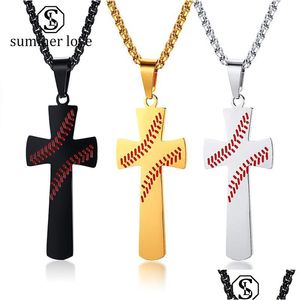 Pendentif Colliers Mode Baseball Croix Collier Pour Femmes Hommes Créatif En Acier Inoxydable Christian Religion Gravé Seigneur Bi Dhgarden Dhj94