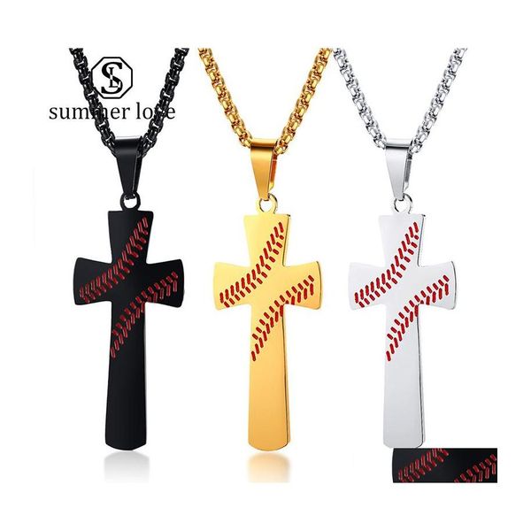 Pendentif Colliers De Mode Baseball Croix Collier Pour Femmes Hommes Creative En Acier Inoxydable Christian Religion Gravé Lord Bible Drop Dhv2A