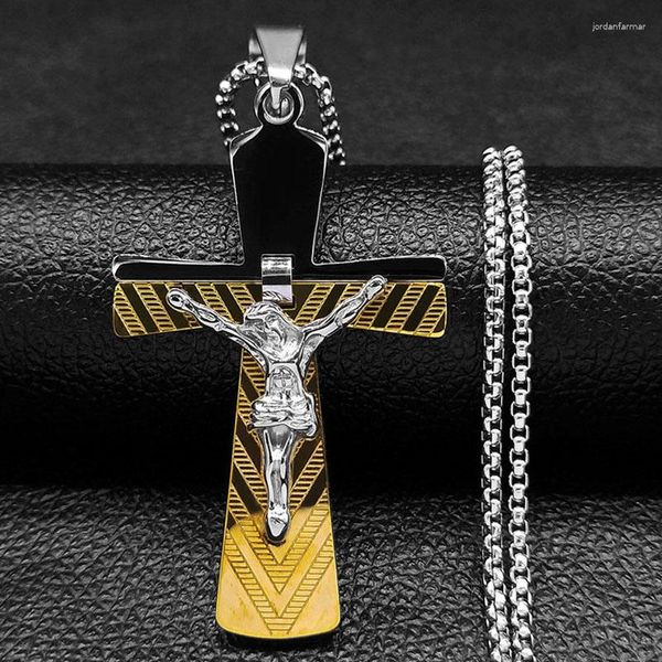 Collares pendientes Moda Gran Jesús Cruz Collar Cadenas Para Hombres Personalidad de Acero Inoxidable Joyería Religiosa Católica NXH6010