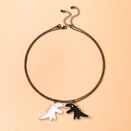 Hanger Kettingen Mode Zwart-wit Drop Olie Kleine Dinosaurus Liefhebbers Ketting Onregelmatige Dier Dubbellaags Ketting Paar