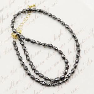 Collares colgantes de moda hematita negro collar colaborado en forma de arroz joyas reiki curación regalo unisex amuletos de energía natural piedra