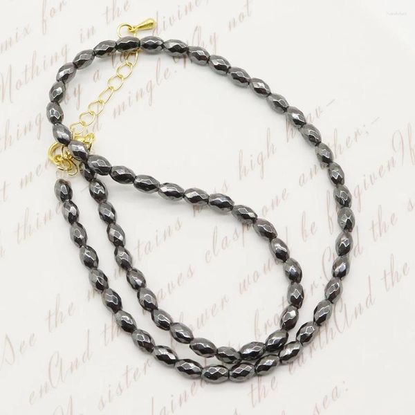 Colliers pendants Collier d'hématite noire à facettes perles en forme de riz bijoux Reiki Guérison cadeau Unisexe Charms Natural Energy Stone
