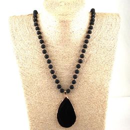 Pendentif Colliers Fashion Black Lava Stones Agat Drop For Ethnic NecklacePendentif