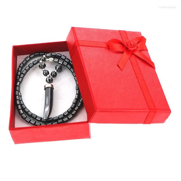 Pendentif Colliers Mode Noir Spike Collier Avec Coffrets Cadeaux Pierre Naturelle Onyx Pour Femmes Filles Amis Bijoux