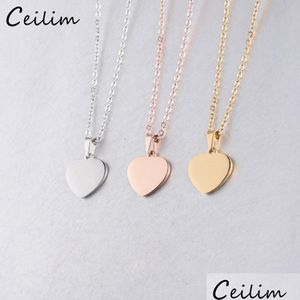 Pendentif Colliers Mode Blank Love Heart Collier en acier inoxydable Hearts Charm Gold Sier Bijoux pour l'acheteur propre gravure Drop Deli Dhyub