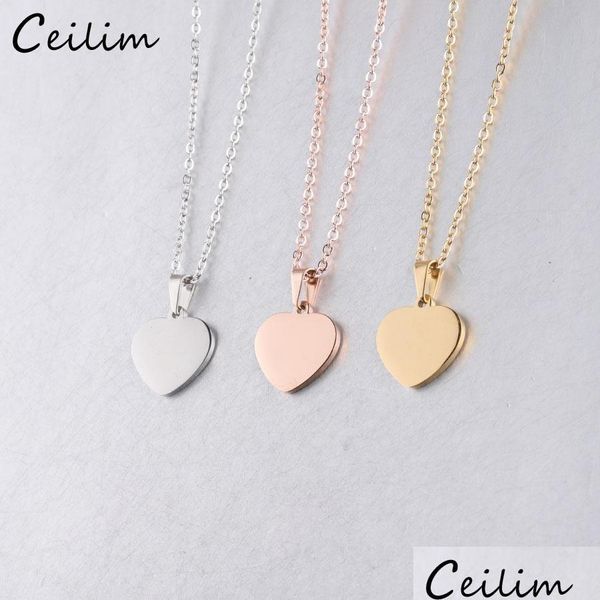 Collares pendientes Moda en blanco Amor Corazón Collar Acero inoxidable Corazones Encanto Oro Sier Joyería Para el comprador Grabado propio Gota Deli Dhjqx