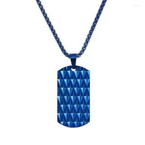 Pendentif Colliers Mode Blue Rhombus Hommes Collier Dog Tag Acier inoxydable Charm Boy Bijoux