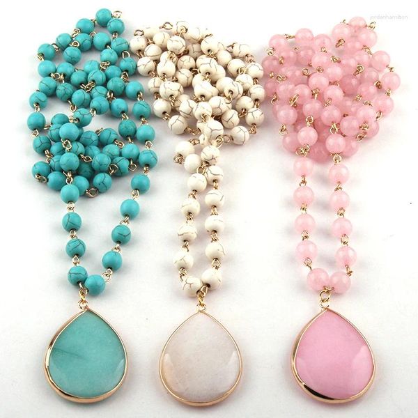 Collares colgantes Moda Joyería bohemia Blanco / Azul Turquesa / Rosa Piedra Rosario Cadena Enlace Gota para mujeres