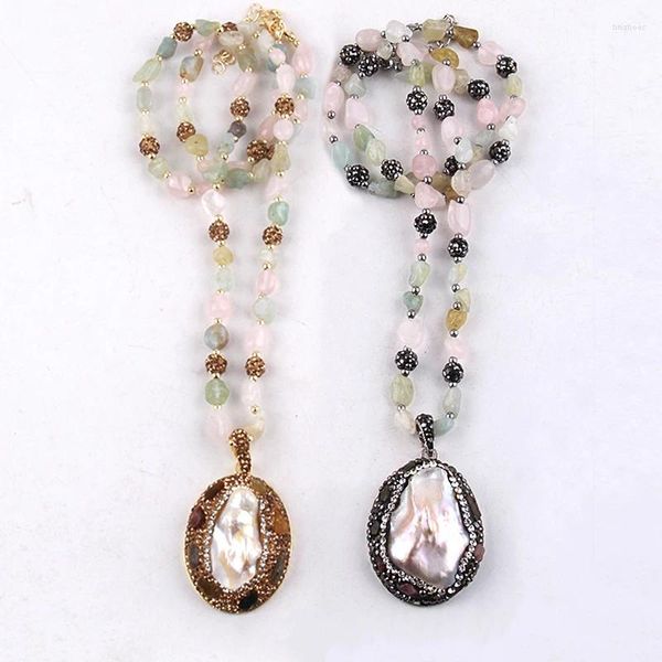 Collares colgantes Moda Bohemia Accesorio de joyería Morganita Piedra natural y cristal Perla Dorp para mujeres