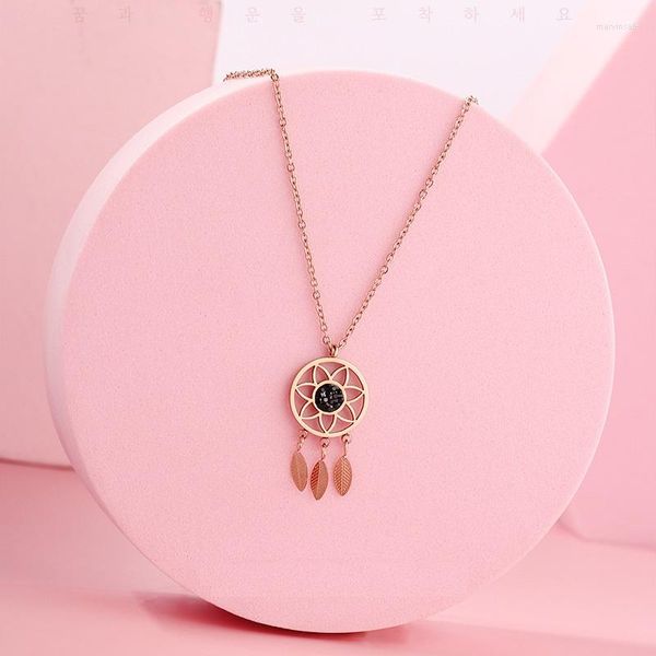 Pendentif Colliers De Mode Style Bohème 18K Or Rose Plaqué Noir Zircon Charme Dream Catcher Collier Bijoux Cadeaux Pour Les Femmes