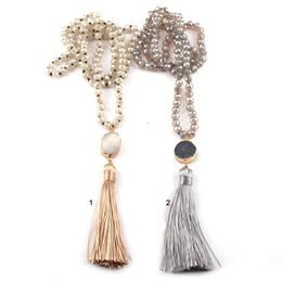 Pendentif Colliers Mode Bohème Tribal Bijoux Beige Cristal Verre Noué Druzy Gland Ethnique CollierPendentif