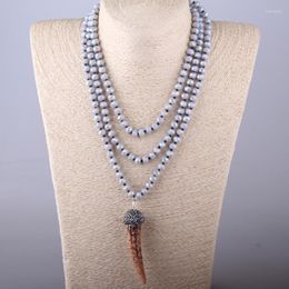 Collares colgantes moda bohemia tribal joyería artesanal anudada larga halsband gary cristal cristal buey cuerno luna collar