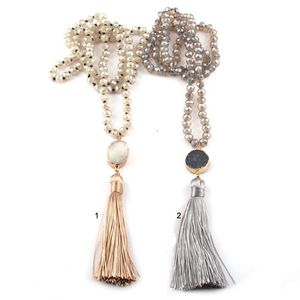 Hanger kettingen mode Boheemse tribale sieraden beige kristallen glas knopped druzy kwast etnische halsblaas