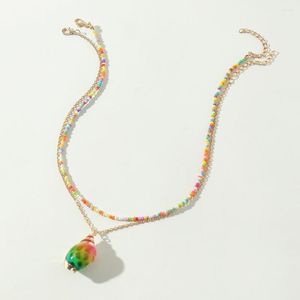 Pendentif colliers mode Boho perles tour de cou femmes bohême couleur conque brin alliage géométrique Double bijoux pour les filles