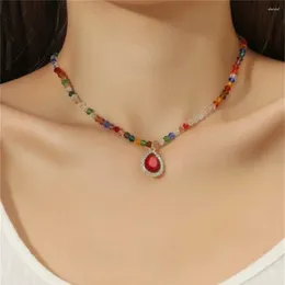 Pendentif Colliers Mode Boho Géométrique Coloré Perles Mélangées Rouge Cristal Goutte D'eau Collier Pour Femmes Femelle Vintage Bijoux Ethnique