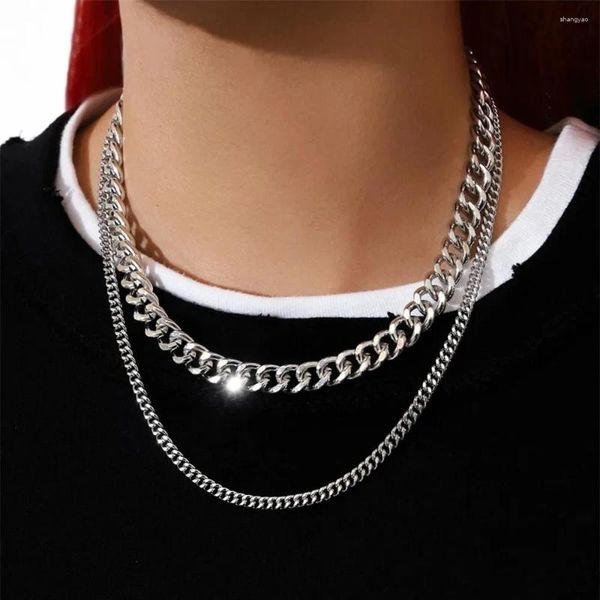 Colliers pendants Fashion Boho Silver-Plan Punk Chain épaisse Collier Simple pour femmes Homme Vintage Multille Hip Hop Street Tide Collar