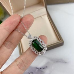 Pendentif Colliers Mode Marque Design 925 Sterling Argent Vert Diamant Bijoux Véritable Ovale Émeraude Zircons Collier Coeur