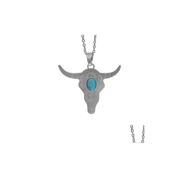 Anhänger Halsketten Mode Büffelkopf Perle Silber Farbe BL Rinder Charm Longhorn Harz Horn für Schmuck Karneol Y75 Drop Lieferung Pe Dh9T6