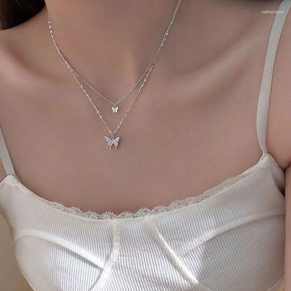 Pendentif Colliers Mode Papillon Collier Femmes Double Couche Clavicule Chaînes Bijoux Brillant Ras Du Cou Pour Dames Cadeau