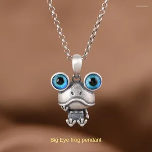 Pendentif Colliers Mode Dessin animé Bleu Big Eyed Frog Anneaux pour femmes Rétro Argent Plaqué Mignon Animal Bijoux Accessoires Cadeau