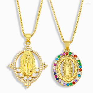 Pendentif Colliers De Mode Catholique Vierge Marie Collier Pour Femmes Filles Talisman Micro CZ Pierre Plaqué Or Bijoux Nkeu97