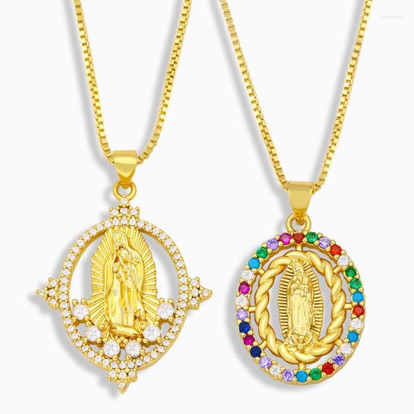 Collares pendientes moda católica Virgen María collar para mujeres niñas talismán Micro CZ piedra chapado en oro joyería Nkeu97