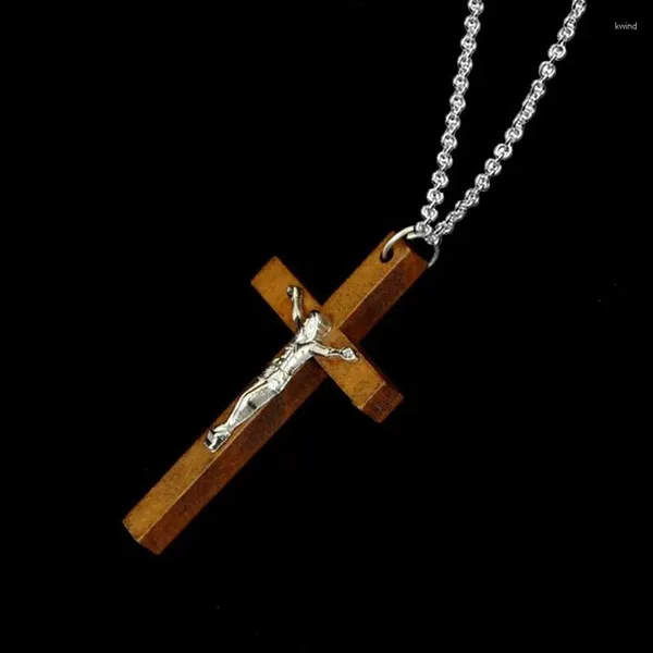 Pendentif Colliers Mode Catholique Croix En Bois Jésus Collier Pour Femmes Femelle Bois Bijoux Cadeaux