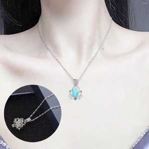 Pendentif Colliers Mode Charme Lumineux Brillant Dans La Lune Sombre Lotus Fleur En Forme De Collier Pour Les Femmes Yoga Prière Bouddhisme Bijoux Cadeau